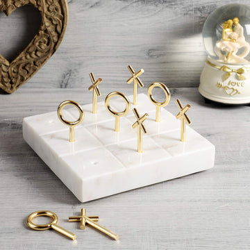 NikkisPride Handmade Marble Board Game with Pure Brass X and 0 Pieces Diwali Gift Christmas Gift (Design 1)
