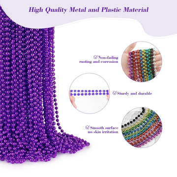 YAXINRUI 144 PCS Purple Bead Necklaces, Purple Mardi Gras Beads, Halloween Beads Necklaces, 33 Inch Round Beaded Necklaces Costu