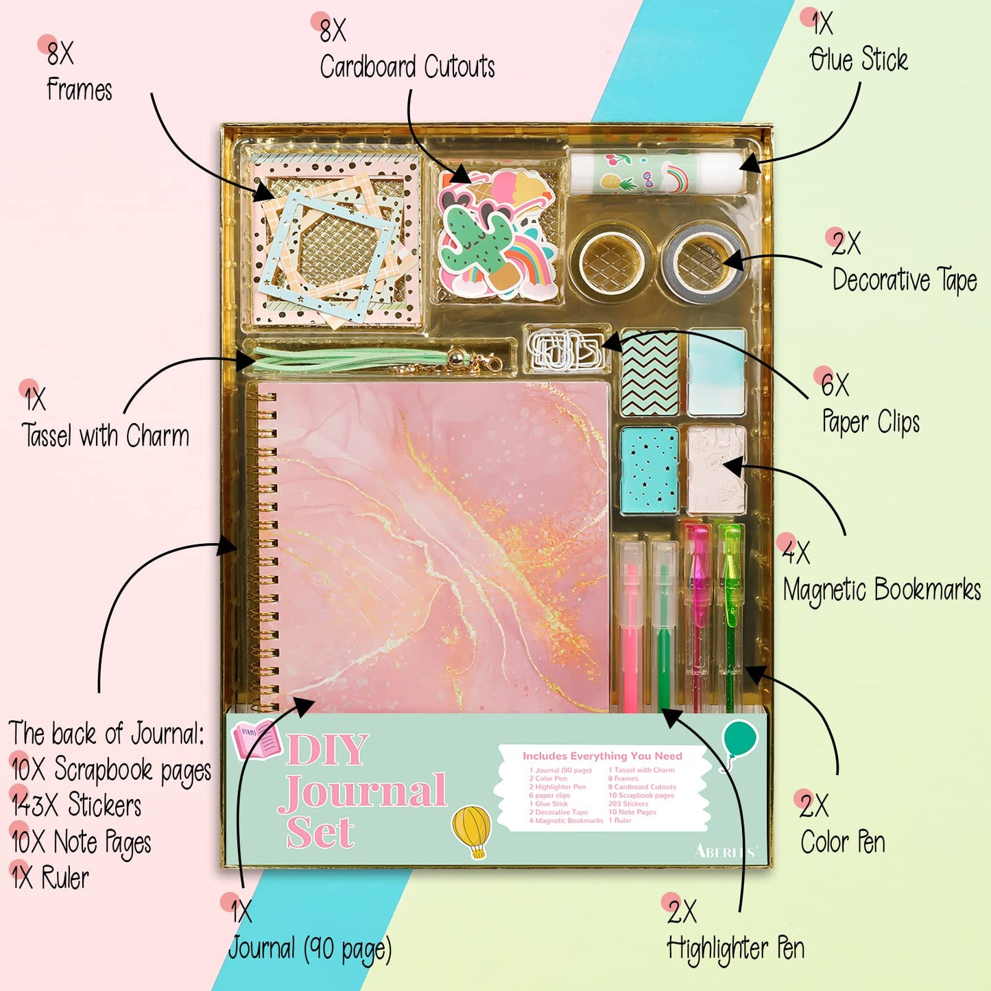 Gifts For Girls Age Of 8 9 10 11 12 13 Years Old And Up, Diy Journal Set, Personalized Diary Stuff For Tweens Teens, Decorate Your Planner/Organizer, Journaling Arts Craft Kit. Ideal Toy Age 6-8