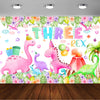 Three Rex Birthday Decorations Girl Watercolor Dinosaur 3rd Birthday Party Banner Backdrop Pink 3 Rex Dino Party Decor Supplies