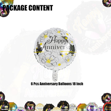 6 Pcs Anniversary Mylar Balloons Round Foil Helium Balloon Happy Birthday Party Decorations Supplies Photo Backdrop 18 Inch