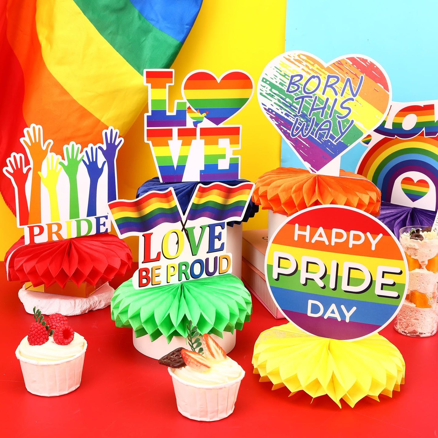 DTOFOOT 10 Pcs Pride Month Table Decorations, Pride Centerpieces for Tables Rainbow Party Decorations Double Side Pride Centerpi