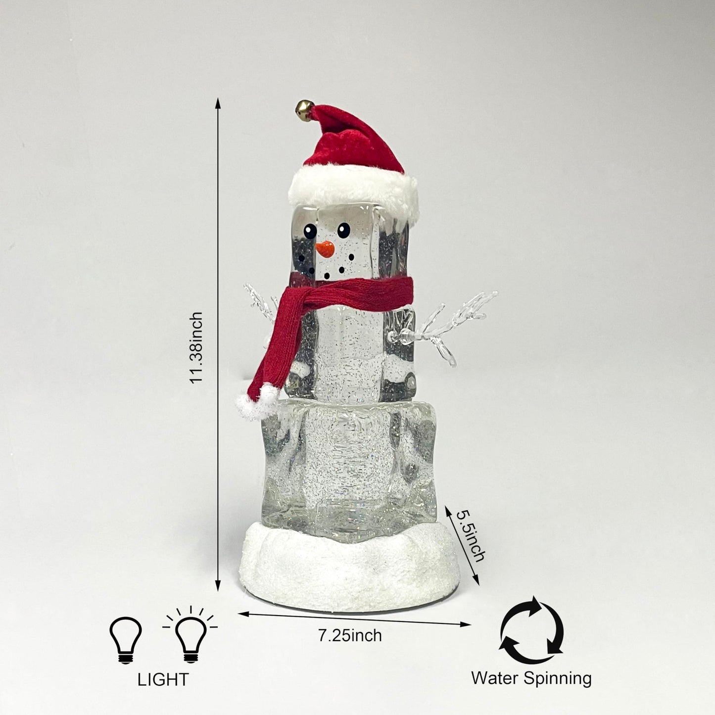 MOMENTS IN TIME 11.3H Acrylic Ice Cube Snowman - LED Lights, Water Spinning Glitter, Battery Operated