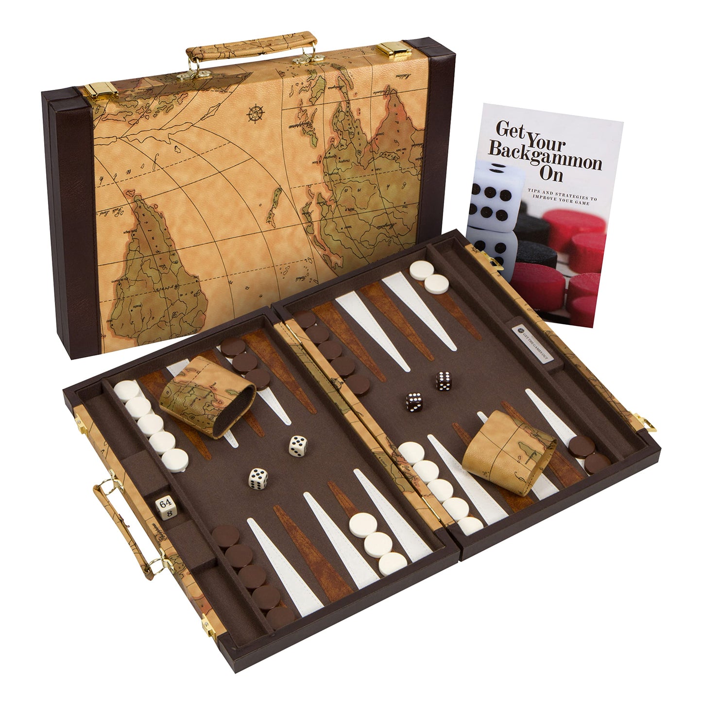 Get The Games Out Top Backgammon Set - Classic Board Game Case - Best Strategy & Tip Guide - Available In Small, Medium And Large Sizes (Map, Medium)