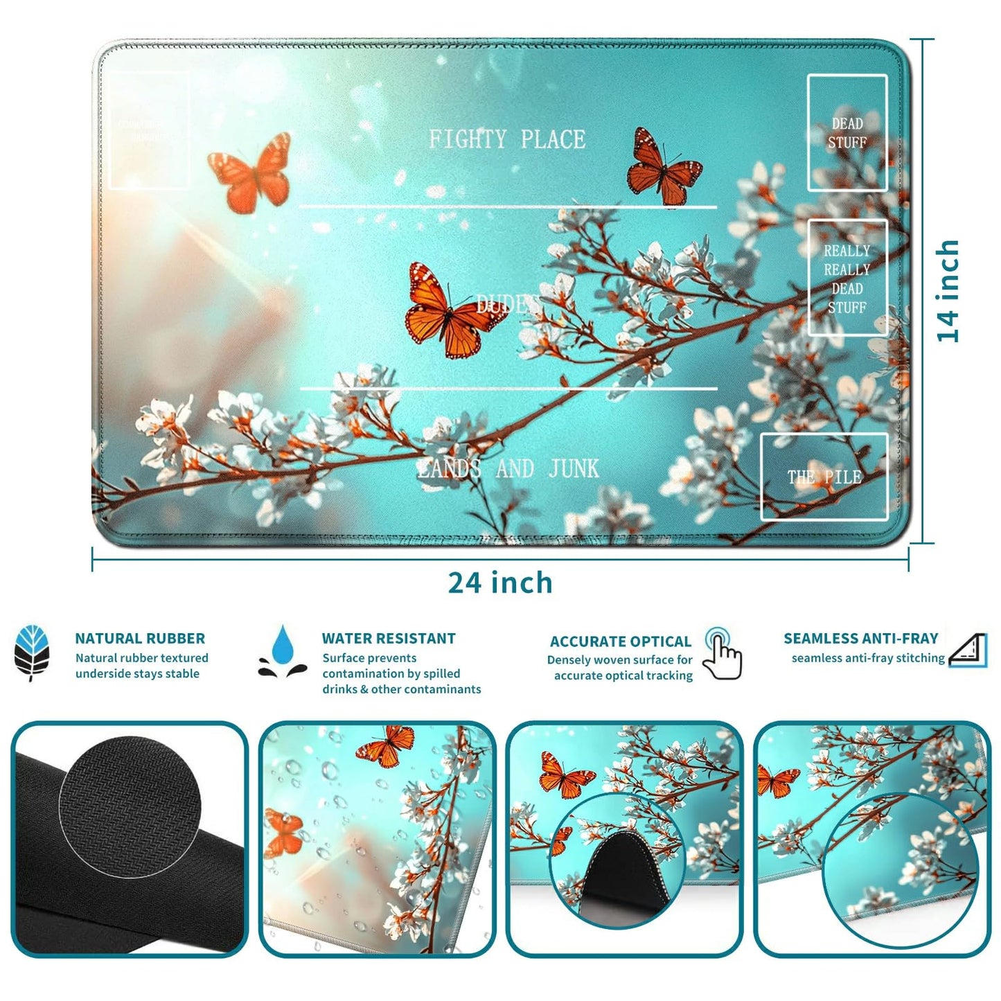 RWUTYTIUL Butterfly Blue Card Playmat 24 X 14 Inch with Tube Bag, Card Gameplay Desk Mats for Commander Deck MTG RPG CCG TCG Car