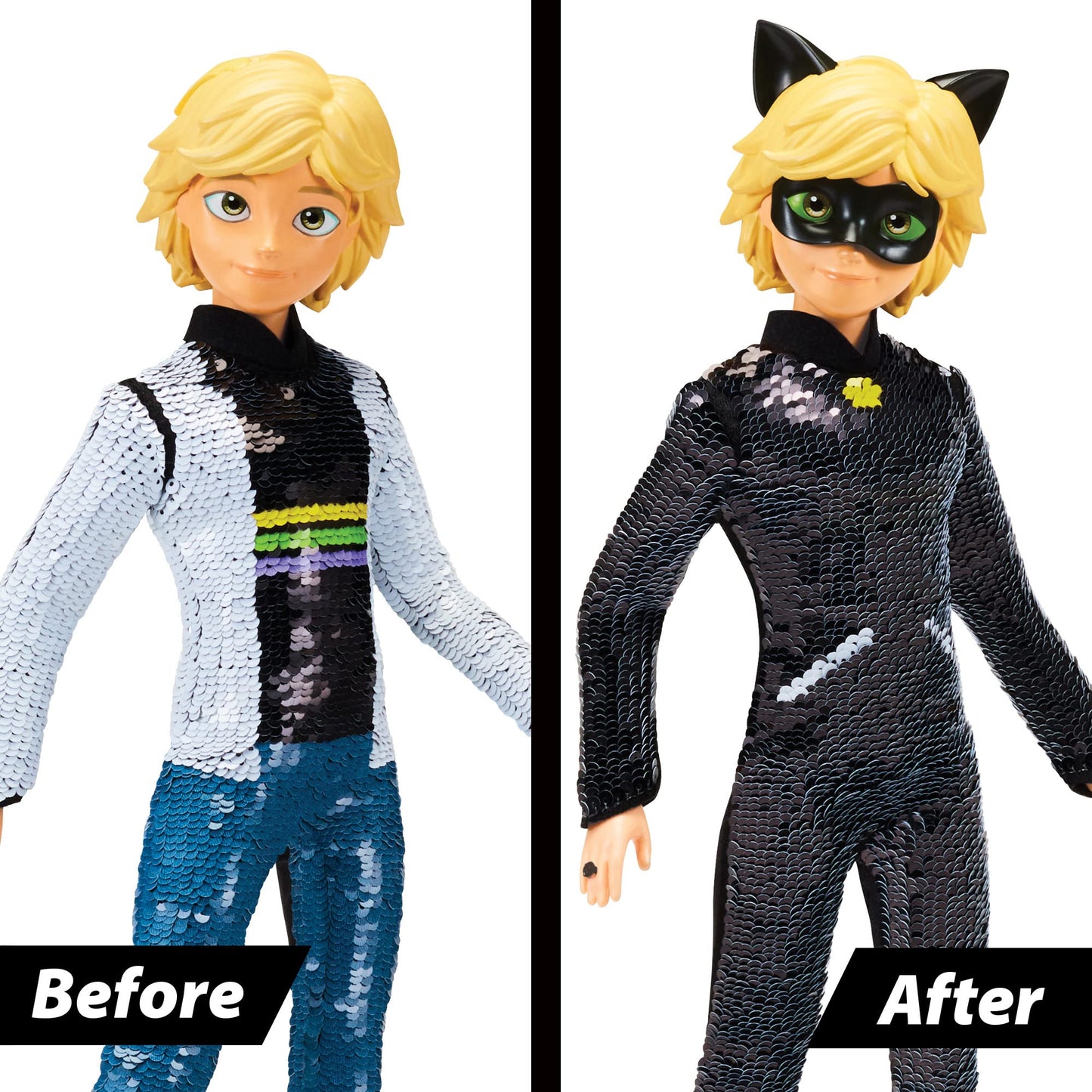 Miraculous Fashion Flip Adrien To Cat Noir 10.5 Action Doll Sequins