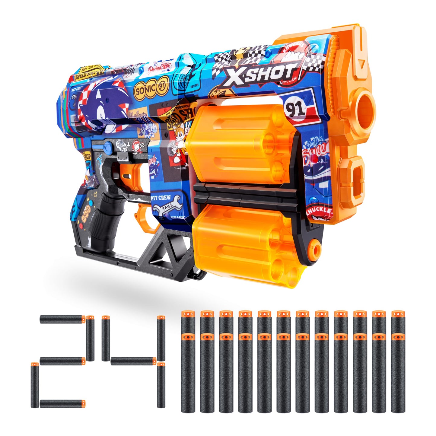 X-Shot Skins Dread Sonic Race Team Blaster With 24 Darts - Malice Skin By Zuru, Double Rotating Barrels, Air Pocket Dart Technology, Toy Foam Blaster For Kids, Teens And Adults