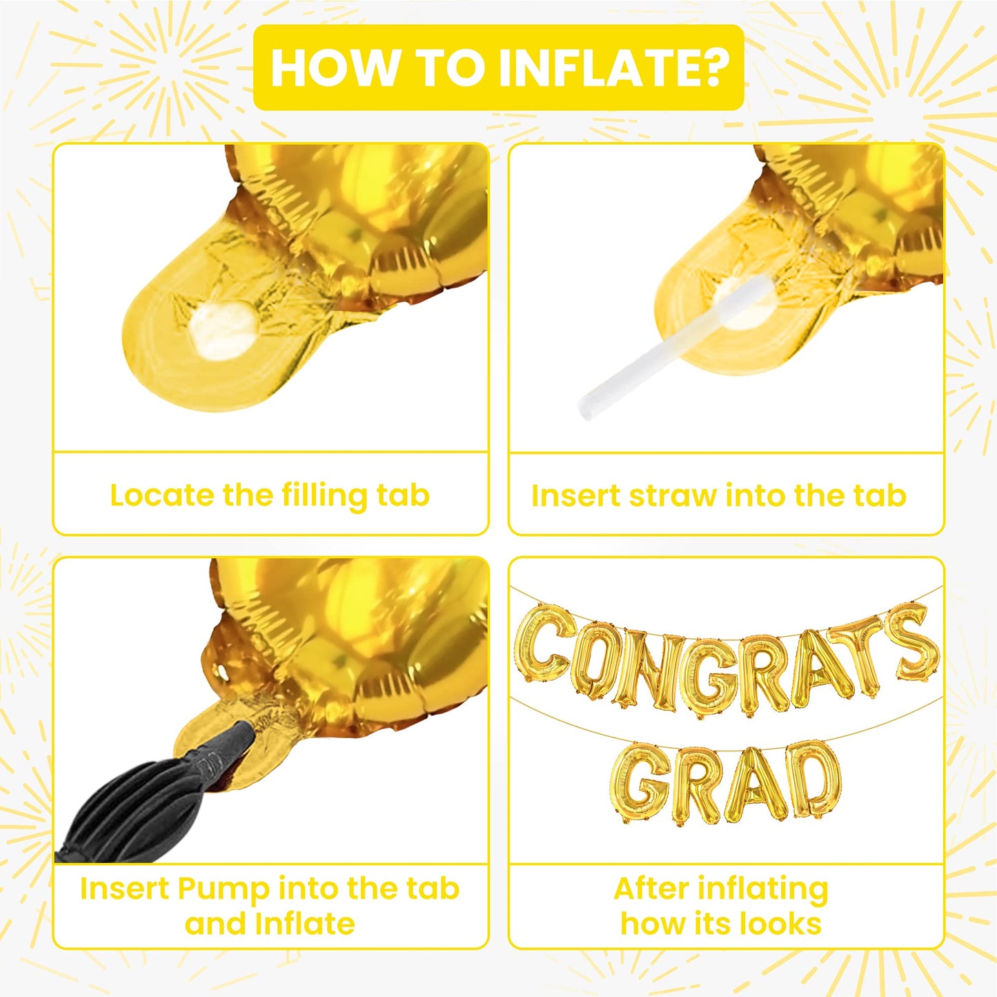 Katchon, Gold Congrats Grad Balloons - 16 Inch | Congrats Grad Banner Balloons For Graduation Decorations Class Of 2025 | Congratulations Balloons For Graduation Balloons Class Of 2025 Decorations