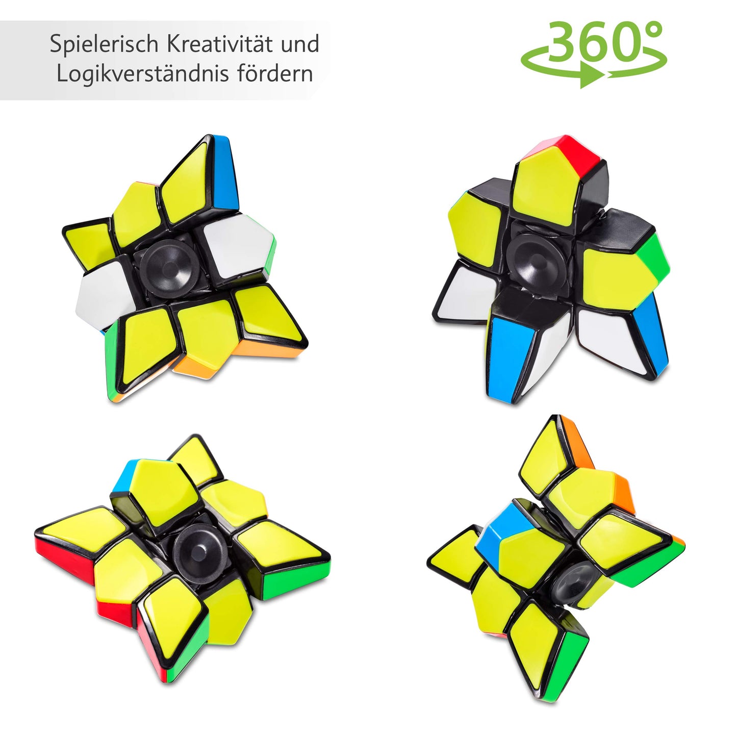 CUBIDI Star Fidget Cube Spinner 2 in 1 Toy 1x3x3 Magic Speed Cube for mature-themeds Teens and Kids Handheld Lightweight Durable for Anti-Stress Sensory Desk Toy Ideal as Travel Fidgeting Spinner Toy