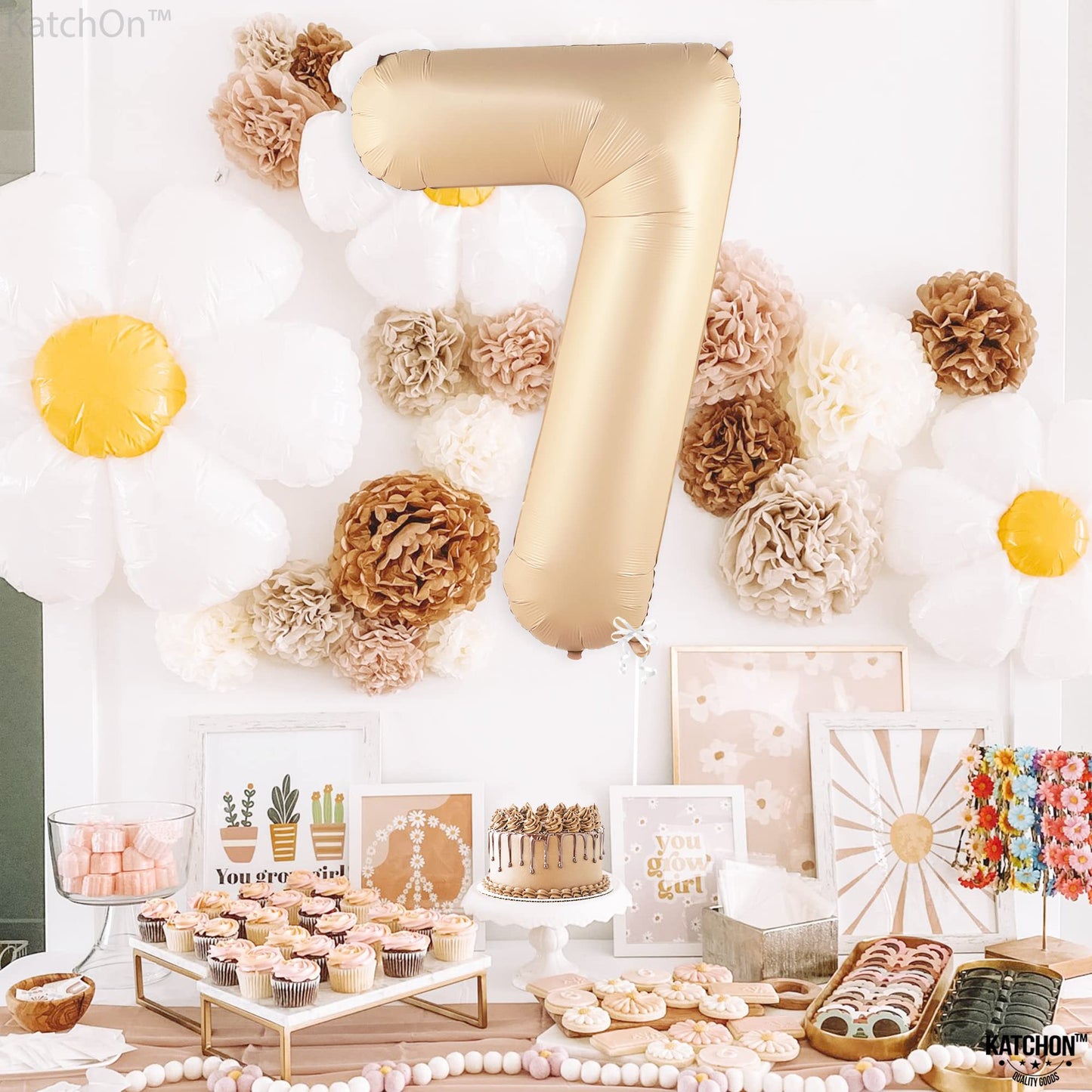 Katchon, Giant Caramel Number 7 Balloon - 40 Inch | 7Th Birthday Balloon For 7Th Birthday Decorations | 7 Balloons For Birthday | Seven Balloon Number | 7 Year Old Balloon For 7 Year Decorations