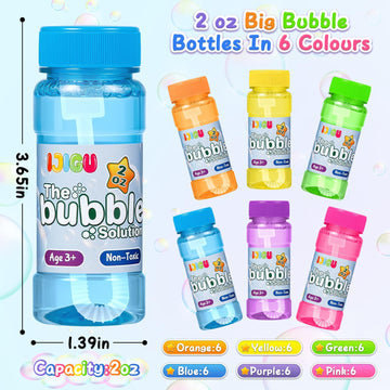 IJIGU Bubble Bottles 36 Pack (2oz) Bubbles for Kids Bubble Solution with Bulk Wands in 6 Colors as Party Favors for Toddlers 1-3 Summer Outdoor Toy Gift for Boys & Girls