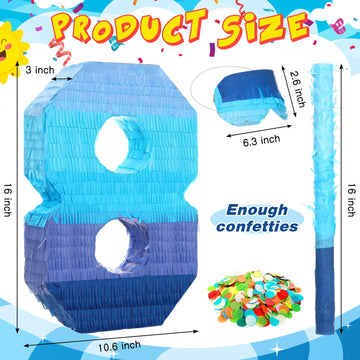 Number 1 2 3 4 5 6 7 8 9 Piñata With Stick Blindfold Confetti, Gradient Blue Piñata For Kids Birthday Party Large Blue Piñata For Boys Girls Birthday Anniversary Decoration Supplies(Number 8)