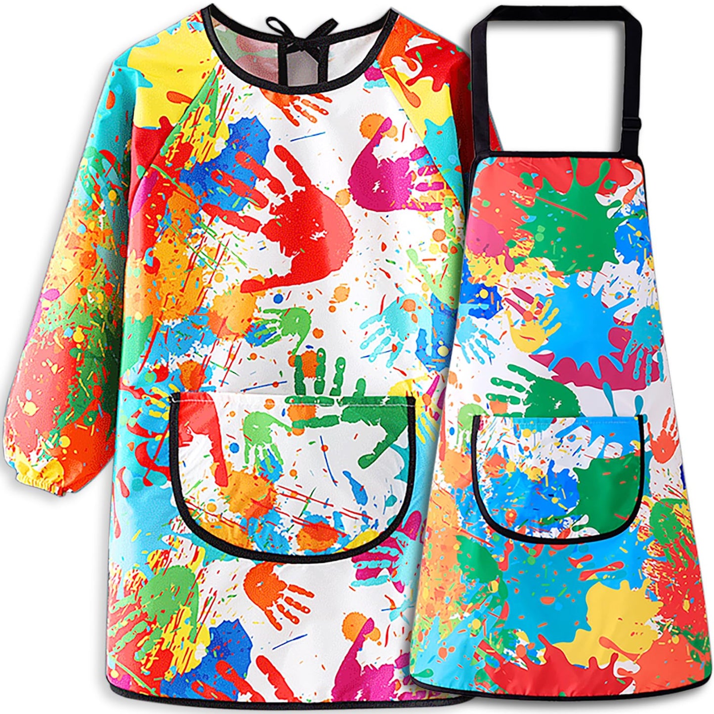Miniq Kids Art Smock And Painting Apron Kit,Waterproof Artist Smocks With Pocket Long Sleeves And Aprons For Age 8-14