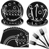 Umigy 96 Pcs Football Plates and Napkins Forks Sets Football Birthday Party Supplies for 24 Guests Black White Football Party Ta