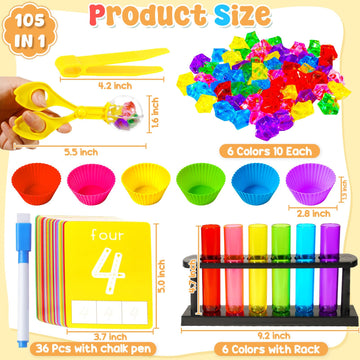 Rileryan 105 Pcs Test Tube Counting And Color Sorting Kit Sensory Bin Table Filler Accessories Fine Motor Skills Color Matching