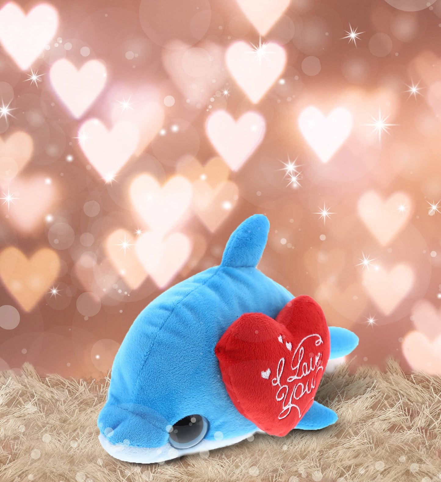 Dollibu I Love You Valentine Plush Big Eye Blue Dolphin - Cute Stuffed Animal With Red Heart And Name Personalization Gift For Valentines Day, Birthday, Anniversary, Romantic Date - 6 Inches