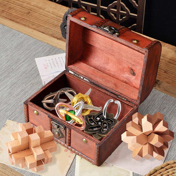 9 pcs Metal Wooden Brain Teaser Puzzle Logic Metal Puzzle for mature-themed Kid Toy Lock Puzzles Gift for mature-themeds Teenagers Kids