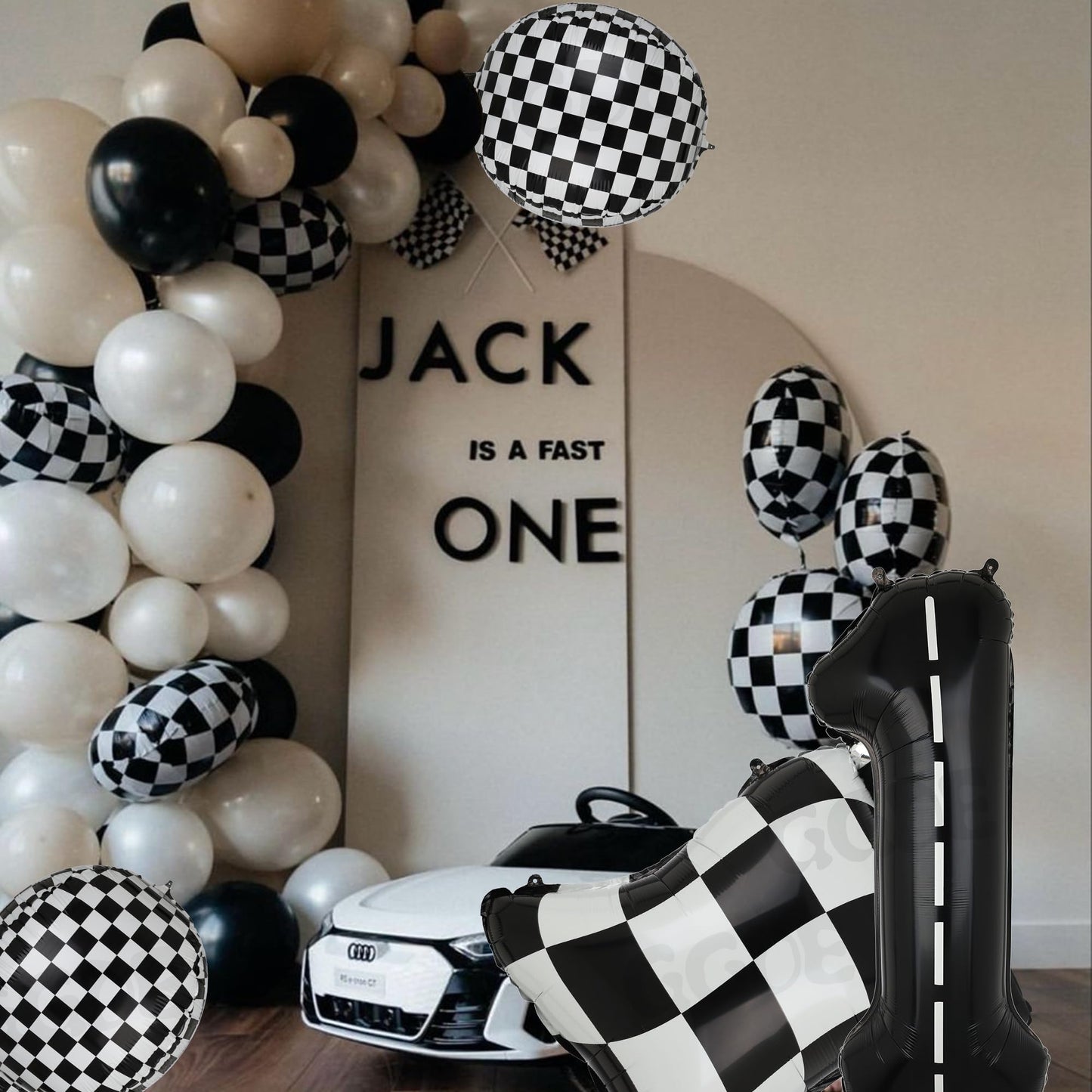 Black And White Checkered Balloons 9 Pcs 4D Checker Balloons Chequered Flag Balloons Race Car Balloons Baby Shower Boys 2Nd Birt