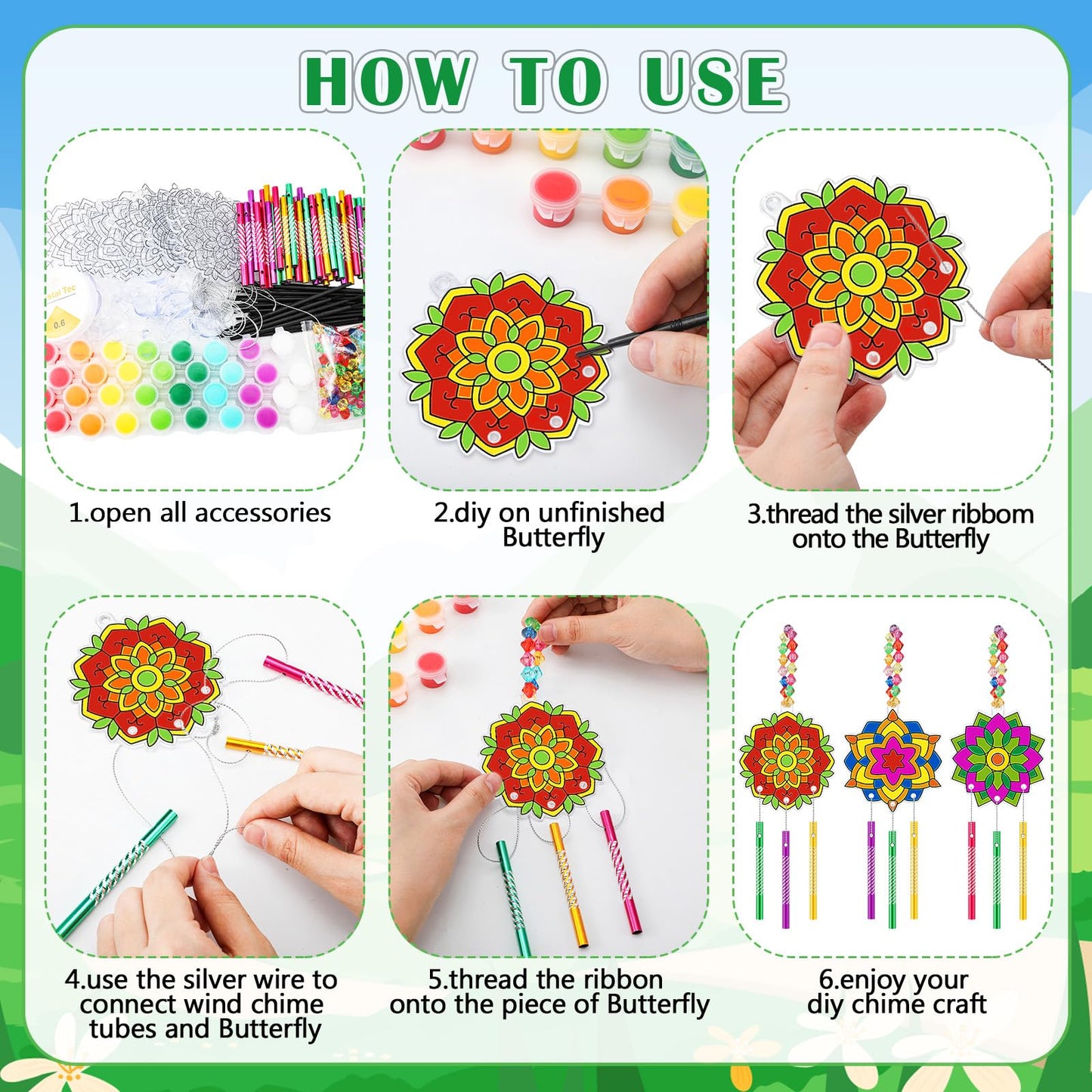 VioraWhite 24 Sets Christmas Mandala Suncatchers Wind Chimes Window Art Kits, Xmas DIY Sun Catchers Bulk Ornaments Painting Craf