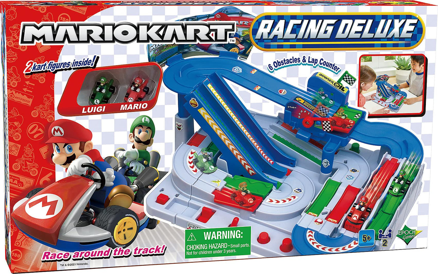 EPOCH Games Mario Kart Racing Deluxe - Obstacle Course with Mario & Luigi Figures, Ages 5+, Multi, Model 7390, Plastic