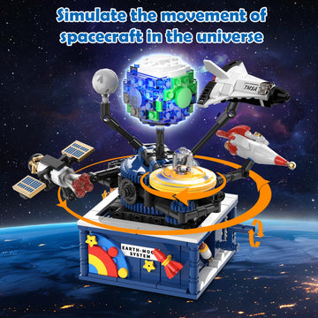 Cubimana Planet Rotatable Space Sets With Light - Earth & Moon Space Exploration Building Toys With Shuttle Spaceship Science Ki