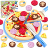 Wooden Pizza Toys for Kids, 24Pcs Cutting Toy Pizza Play Food Set, Pretend Play Kitchen Accessories Wood Cooking Toys for 3 4 5