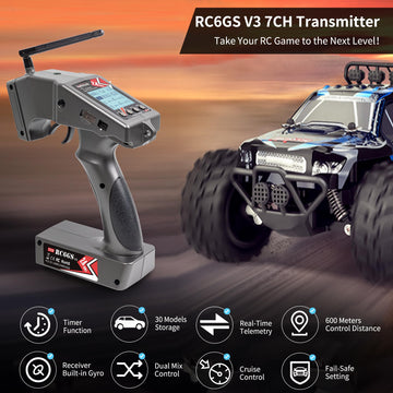 Radiolink RC6GS V3 7 Channels RC Radio Transmitter with R7FG & R6FG Gyro 2Pcs Receivers 2.4GHz 600m for Remote Control Car, Truc