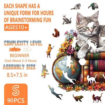 Wooden Puzzles for mature-themeds - Dr. Cat Puzzle for mature-themeds Unique Shape Wooden Jigsaw Puzzle Wood Puzzles mature-themed Good Gift Idea for Cat Lovers Home Decor (S-8.5 * 7.5in-90 Pieces)