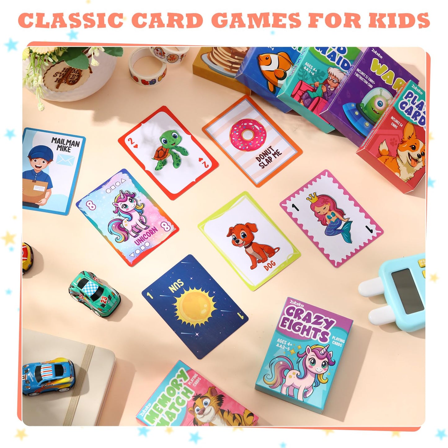 Zubebe 14 Pack Kids Card Games Bulk 7 In 1 Classic Playing Card Game Set For Kids Includes Go Fish,Old Maid,War,Crazy Eights,Mem