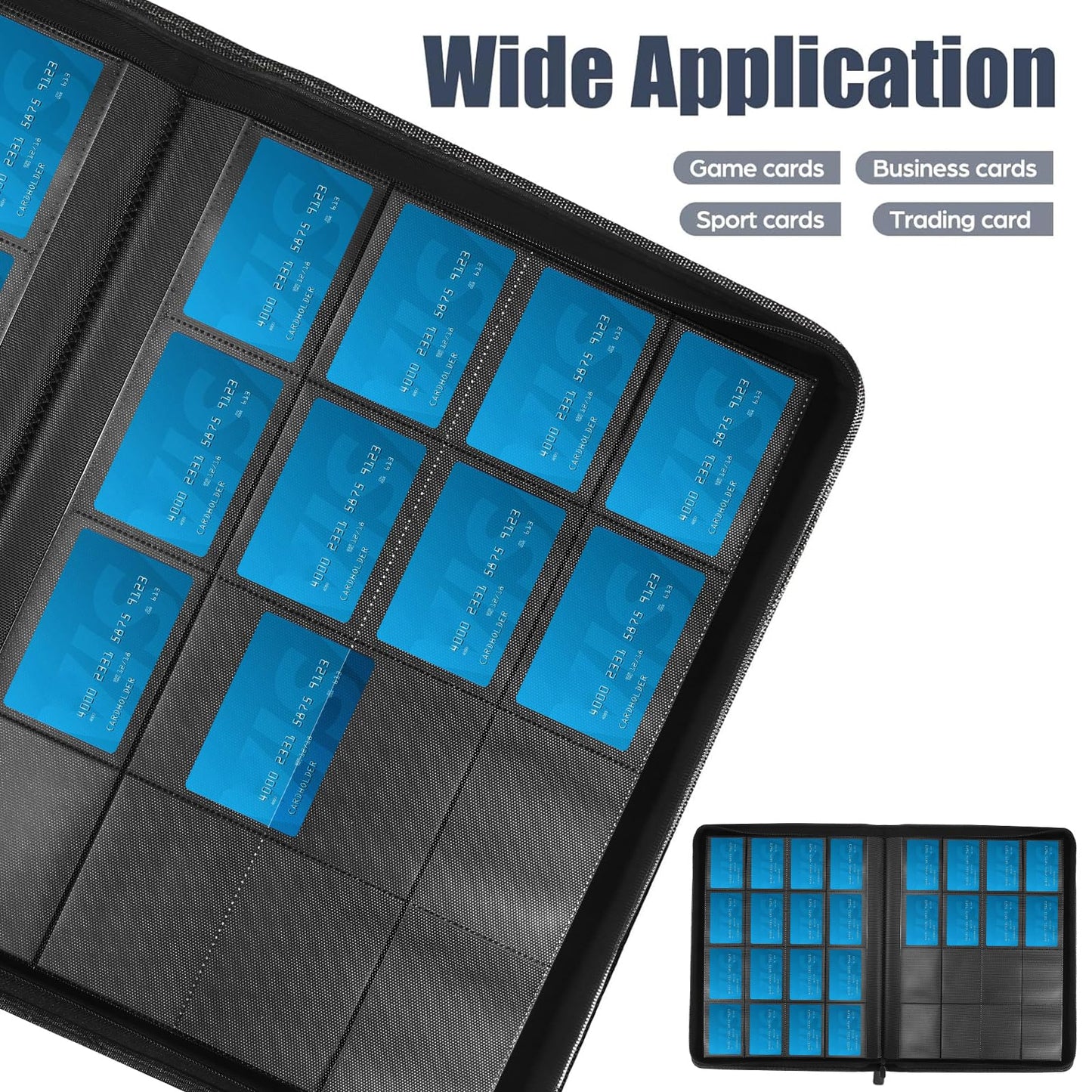 Card Binder 16 Pocket with Zipper 1024 Pockets Trading Card Holder Book enhanced PU Cover Zip Folder Binder Side Loading Carrying Case Binder Album for TCG MTG Sports Cards Game Cards