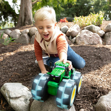 TOMY Monster Treads Lightning Wheels Deluxe Rainbow Tractor Toy - Light Up Sounds - John Deere Model 46644 - Ages 3+