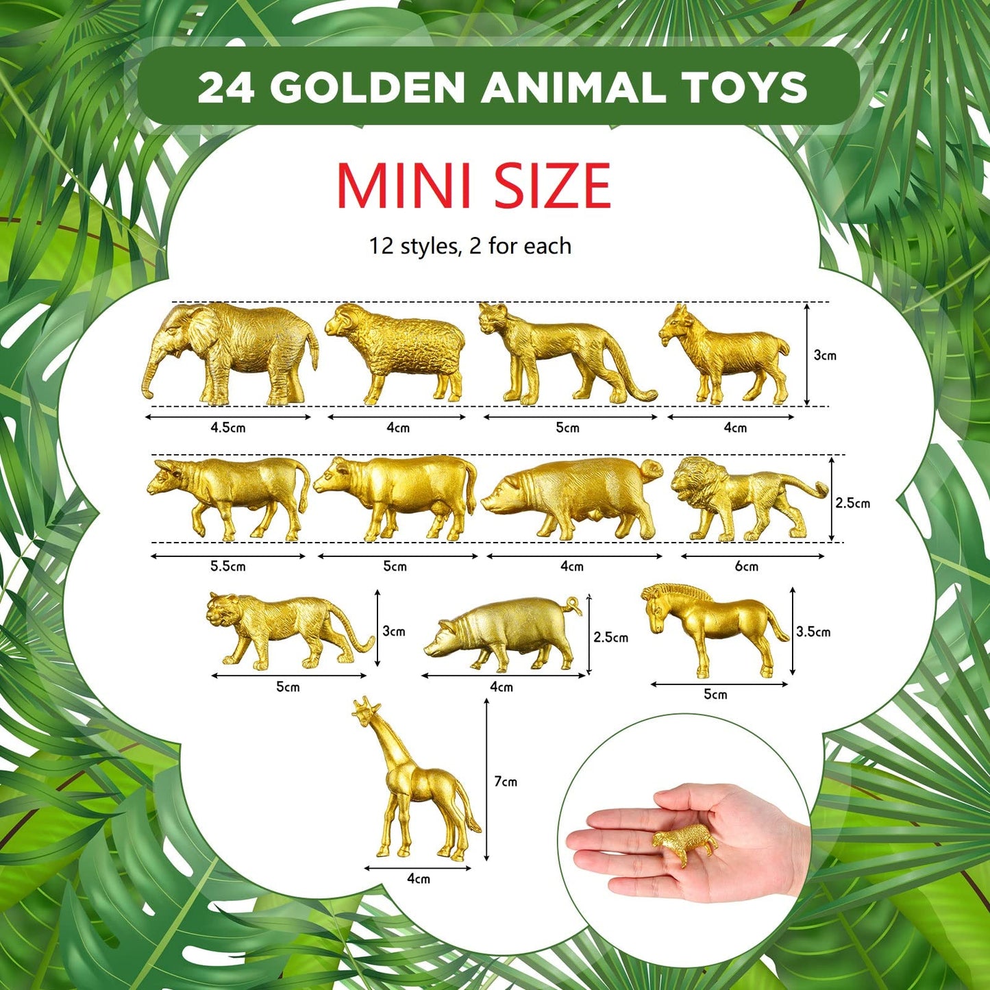 Deekin 24 Pcs Gold Plastic Animal Figurines Toys Zoo Safari Animal Figures Safari Animals Figurines Decor Mini Jungle Animal Cak