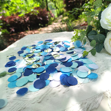 Mybbshower Tissue Paper Wedding Confetti in Blue White Silver for Boys Birthday Party Bridal Baby Shower Table Decor 25 mm Pack