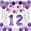 Naninuneno 12Th Birthday Decorations For Girls, Purple 12 Happy Birthday Balloons Supplies Including Purple Happy Birthday Banne