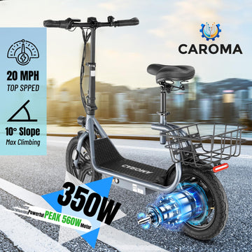 Caroma Peak 560W Electric Scooters For Adults, 14'' Tire,188Wh Battery, 15Miles Range, 20Mph Top Speed, Adjustable Electric Scoo