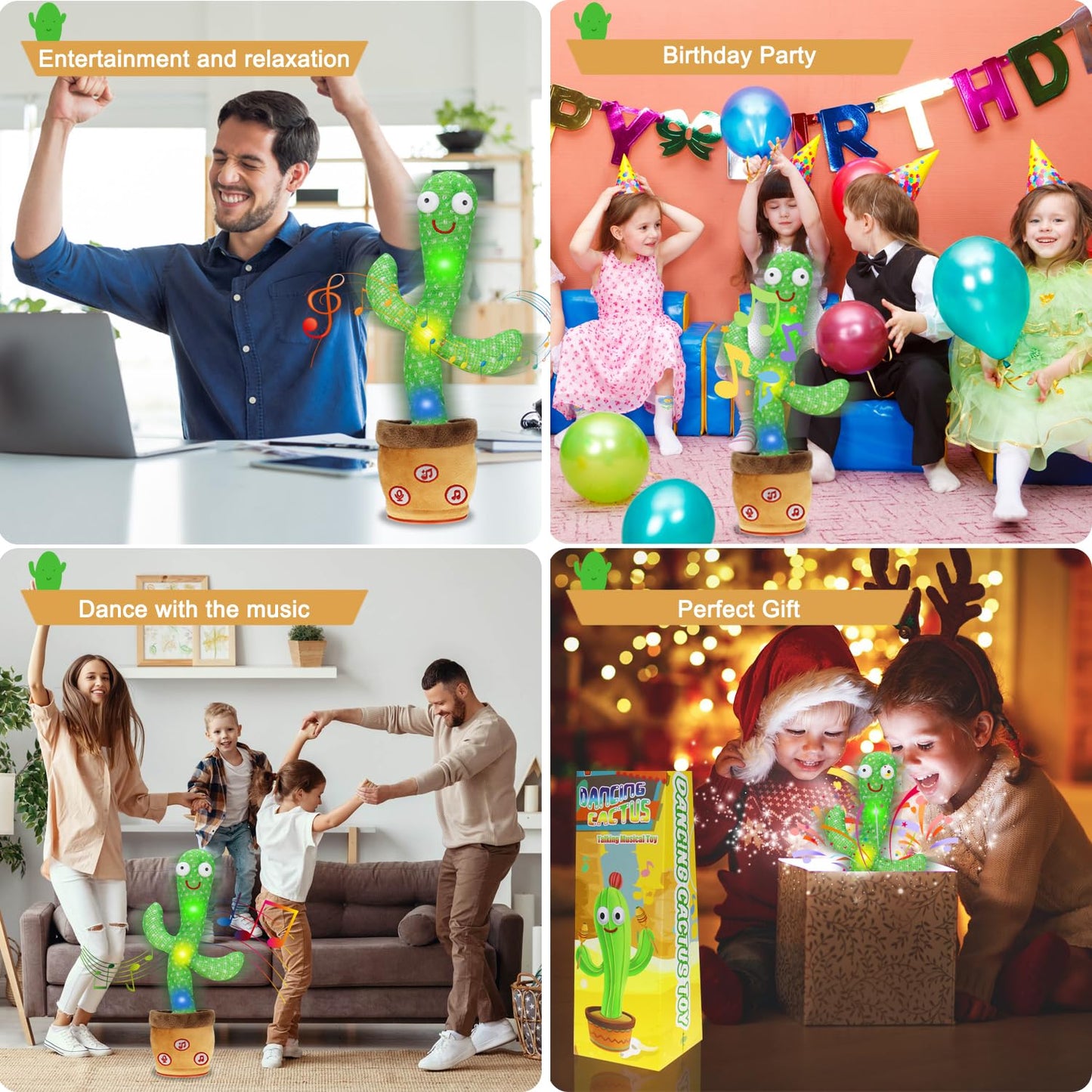 Qwifyu Dancing Cactus Talking Baby Toys, Talking Cactus Mimicking Toys Repeating What You Say Singing Recording With Volume Adjustable & 120 English Songs Plush Toy Birthday Gifts For Kids Boys Girls