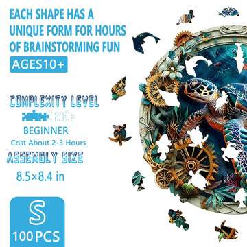 Wooden Puzzles for mature-themeds Embossed Sea Turtle Puzzle for mature-themeds Unique Shaped Wooden Jigsaw Puzzles Wood Puzzles mature-themed for mature-themeds Wall Art Canvas Puzzle (S-8.5 * 8.4in-100 pcs)