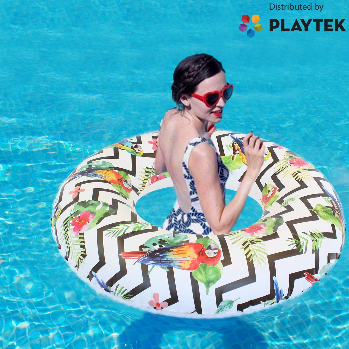Playtek 41 Inch Pool Float, Tropical Parrot Large Swim Tube For Adults And Kids, Floating Tube For Swimming On Beach, Pool, Water Sports