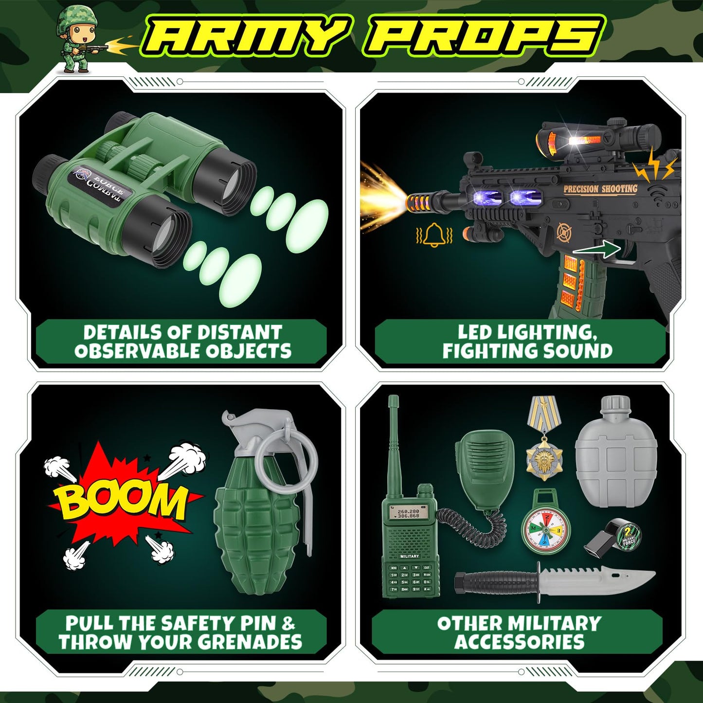 Giftinbox Kids Army Costume For Boys Military Soldier Costume With Army Toys,Dress Up Boys Costume Halloween Costumes For Kids Boys 3-4…
