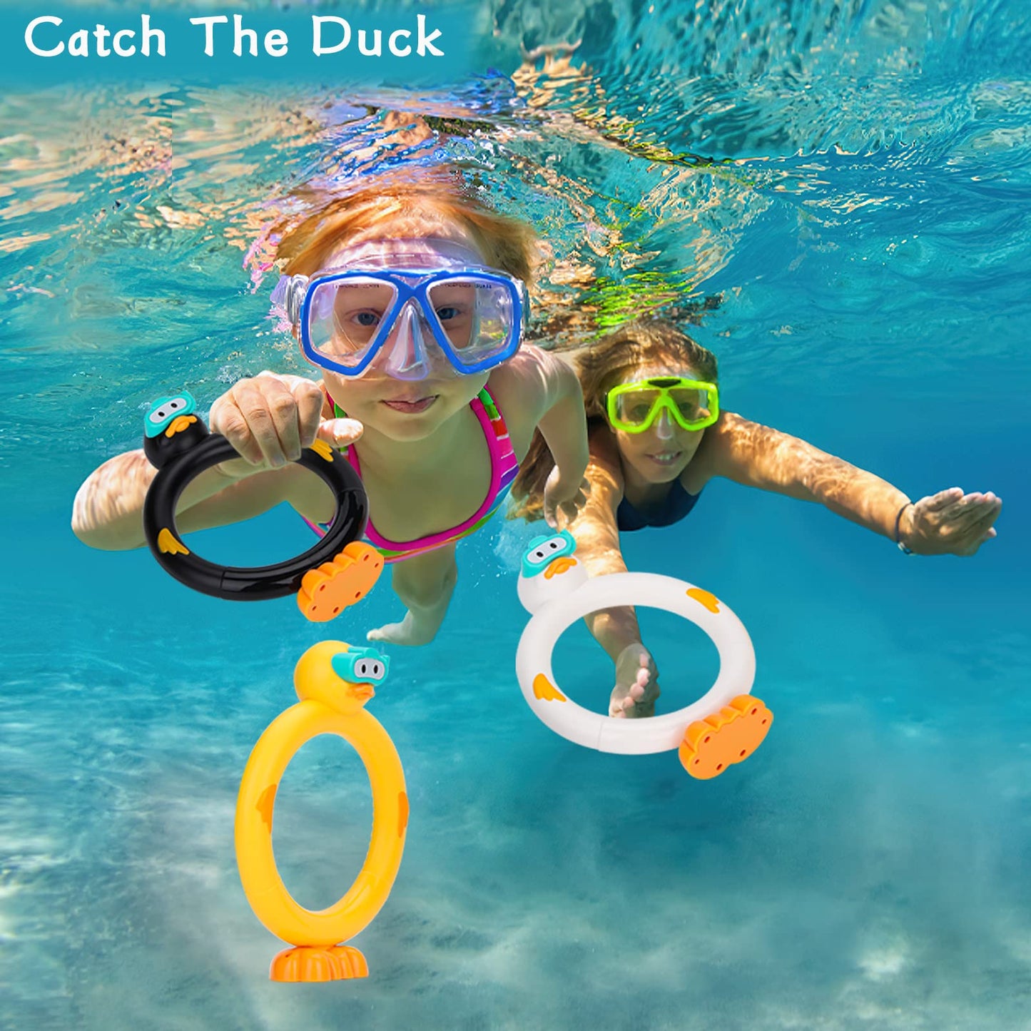 Doadw Diving Pool Toys Underwater Swimming Ring Duck Diving Ring, 3 Pack