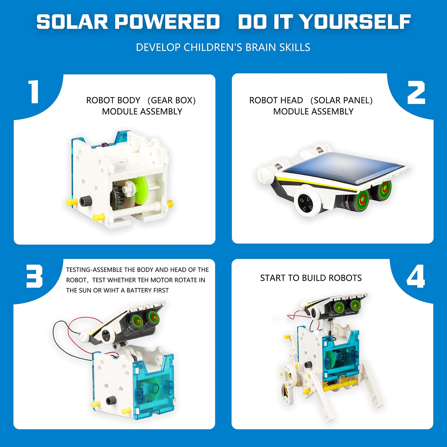 Stem 13-In-1 Solar Power Robots Creation Toy, Educational Experiment Diy Robotics Kit, Science Toy Solar Powered Building Robotics Set Age 8-12 For Boys Girls Kids Teens To Build