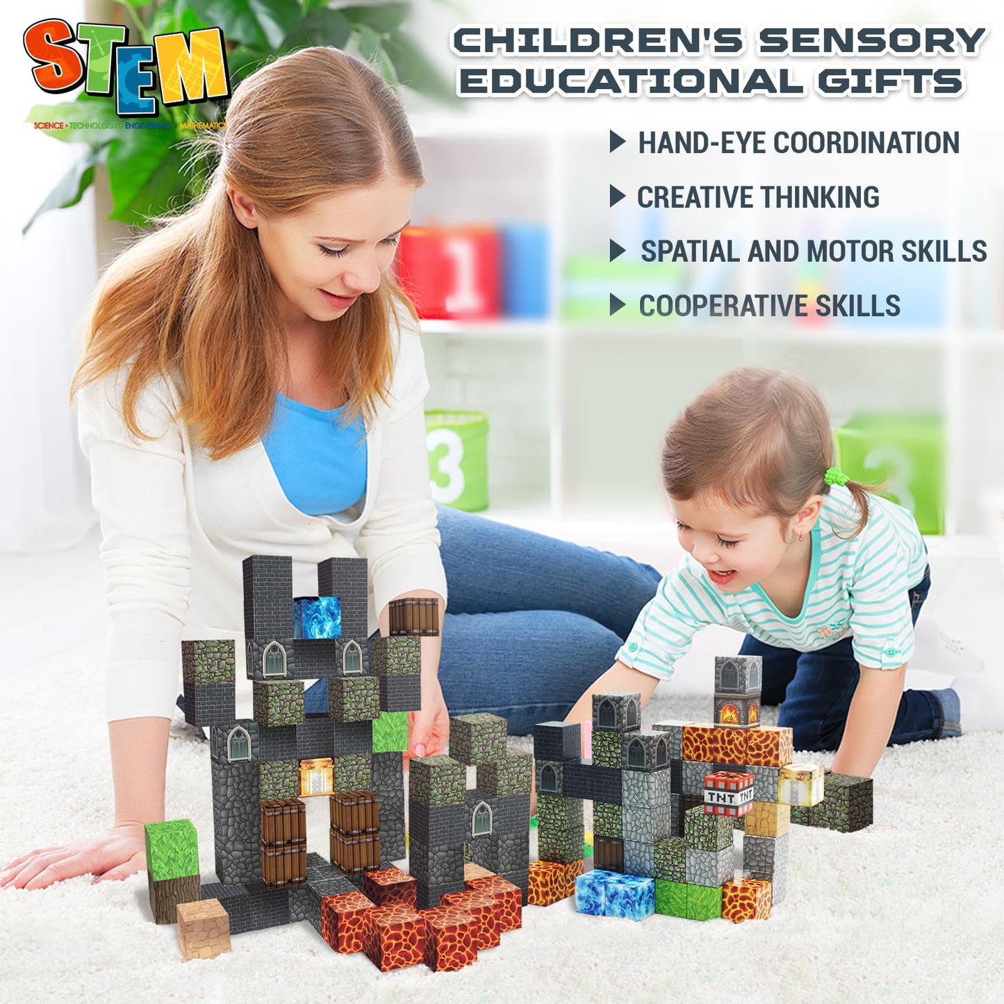 Graceduck 60Pcs Magnetic Blocks For Toddlers Toys: Build Magnetic Dark Castle Set - Magnetic Construction Cube Toys - Montessori Sensory Toys For Toddlers 3 4 5 6 7 8 9 10 Year Old Girls Boys