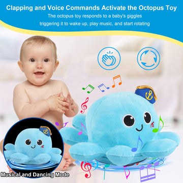 Baby Octopus Crawling Toy - Octopus Toy With Light, Music, Voice Control, And Clap Hands Awake For 2+ Year Old Boys And Girls Cr