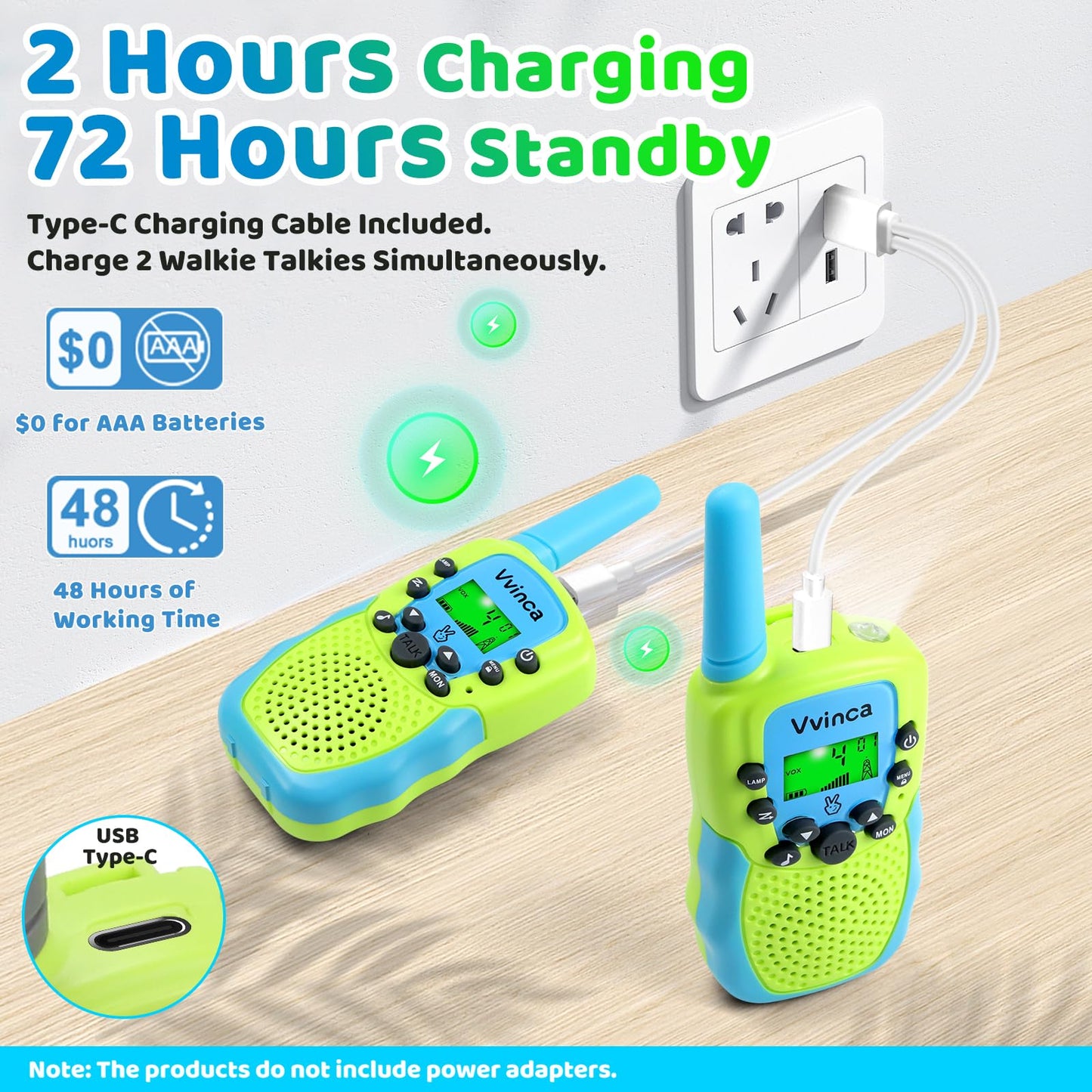 Vvinca Walkie Talkies For Kids Rechargeable Toys For Ages 5-7, Long Range 22 Channels 2 Way Kids Walkie Talkie With Flashlight F