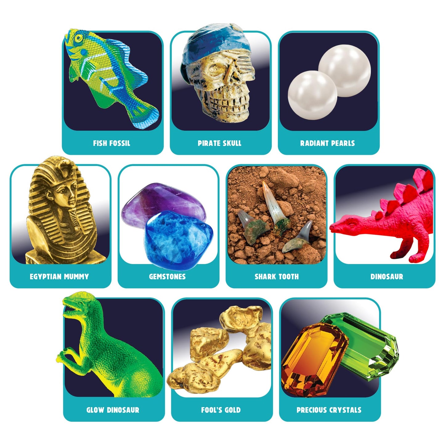 Adventure Club By Anker Play Products, 10 In 1 Treasure Excavation Kit - Kid'S Fossil Treasure Play Set - Children'S Discovery E