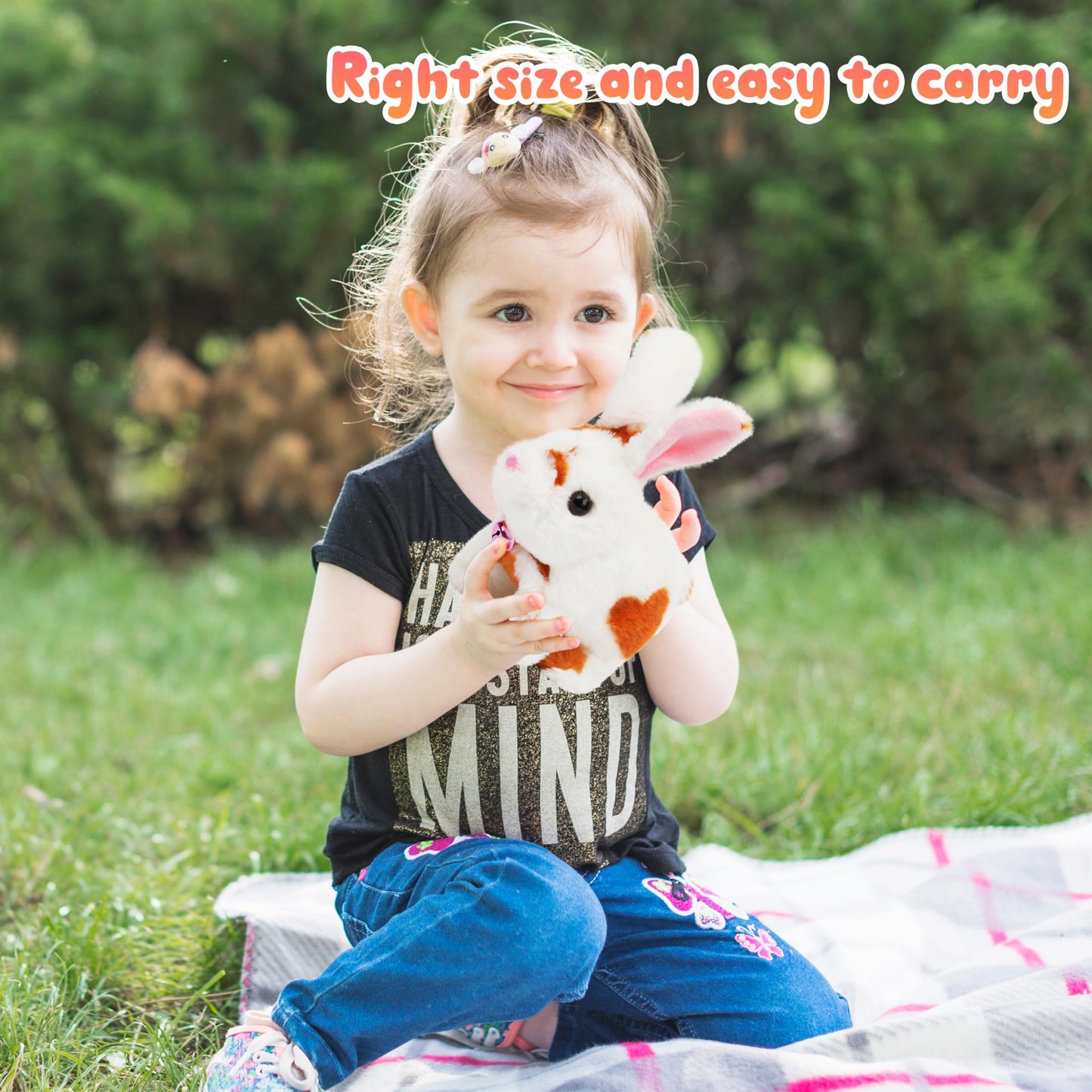 Easfan Easter Rabbit Grey Plush Toy Jumping Spotted Rabbit Talking Hopping Ears Nose Moving Educational Plush Singing Shaking Gl