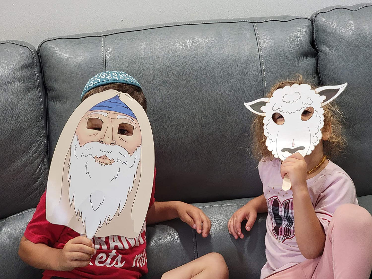 The Dreidel Company Passover Character Masks, Laminated Pesach Stick Puppets For Seder, 7 Masks Per Set (2 Sets)