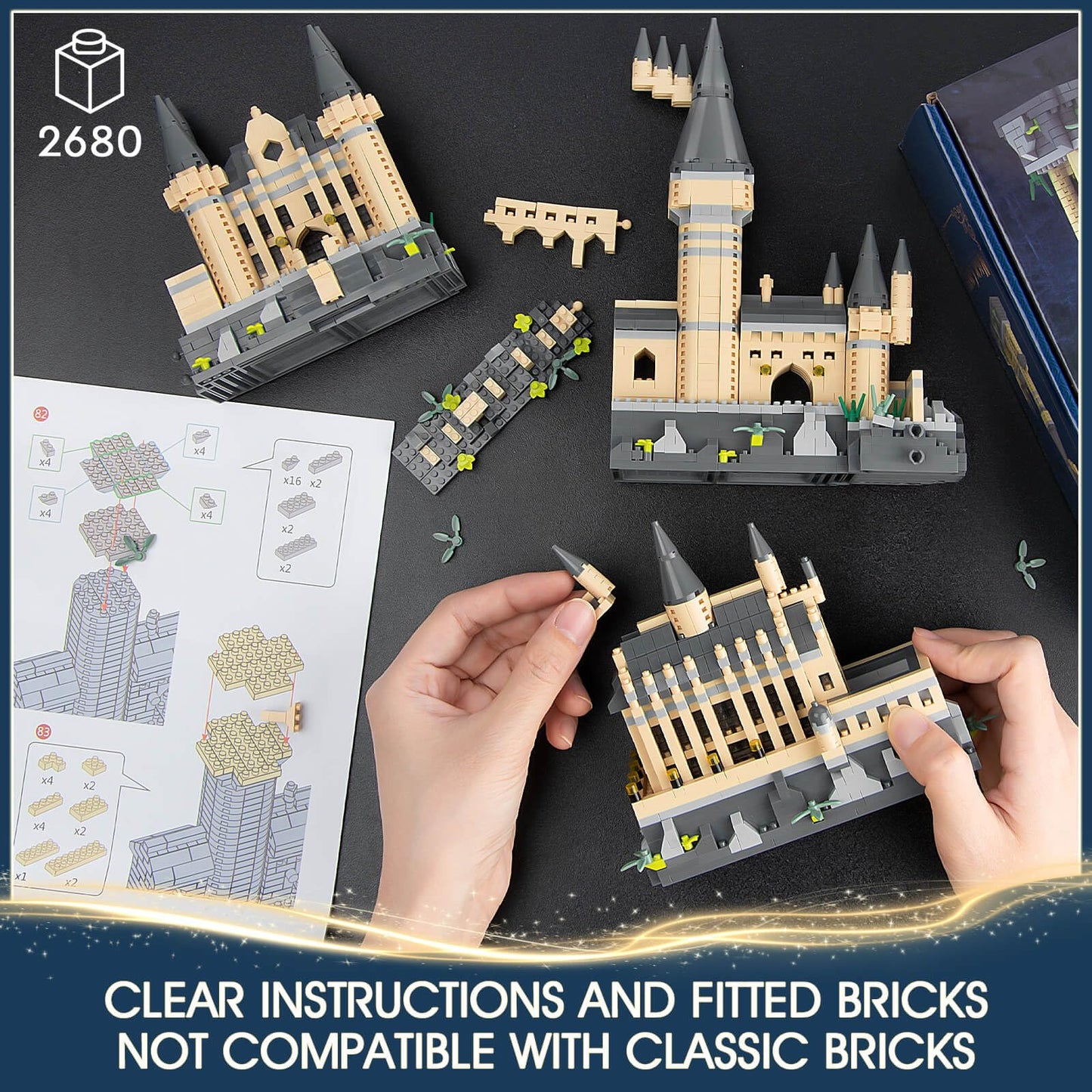 Vziimo Magic Castie Buiiding Set, Creative Architecture Micro Buiiding Biocks Kit, Collectibie Model Toys Gifts For Adults Kids 14+ (2680 Pieces)