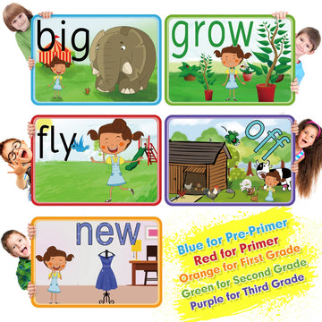 Springflower Sight Words Flash Cards With Pictures,Motions&Sentences, 220 Dolch Sight Words For Preschool, Kindergarten, 1St, 2Nd & 3Rd Grade.Homeschool, Learn To Read, Phonics Learning,235 Pieces