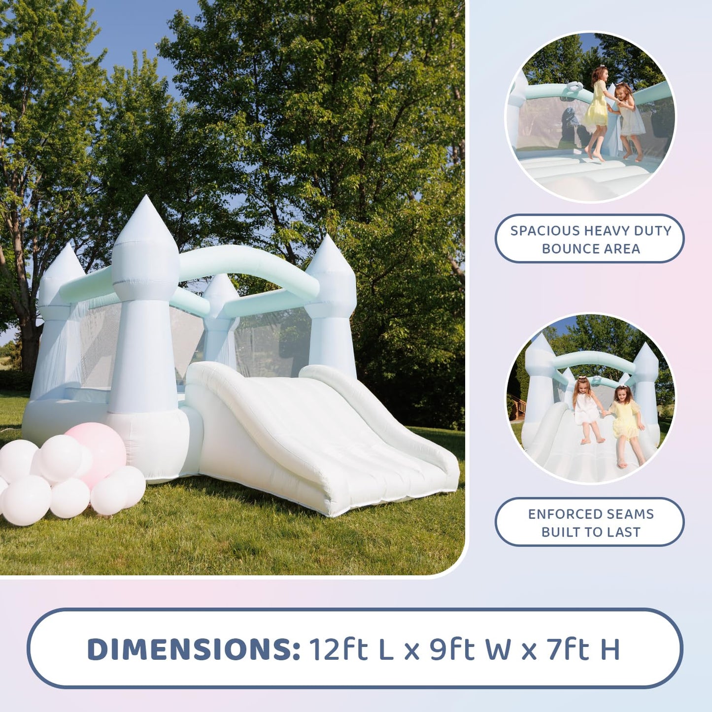 Bounceland Bouncy Castle Daydreamer Mist Bounce House, Pastel Bouncer With Slide, 12 Ft L X 9 Ft W X 7 Ft H, Ul Blower Included,